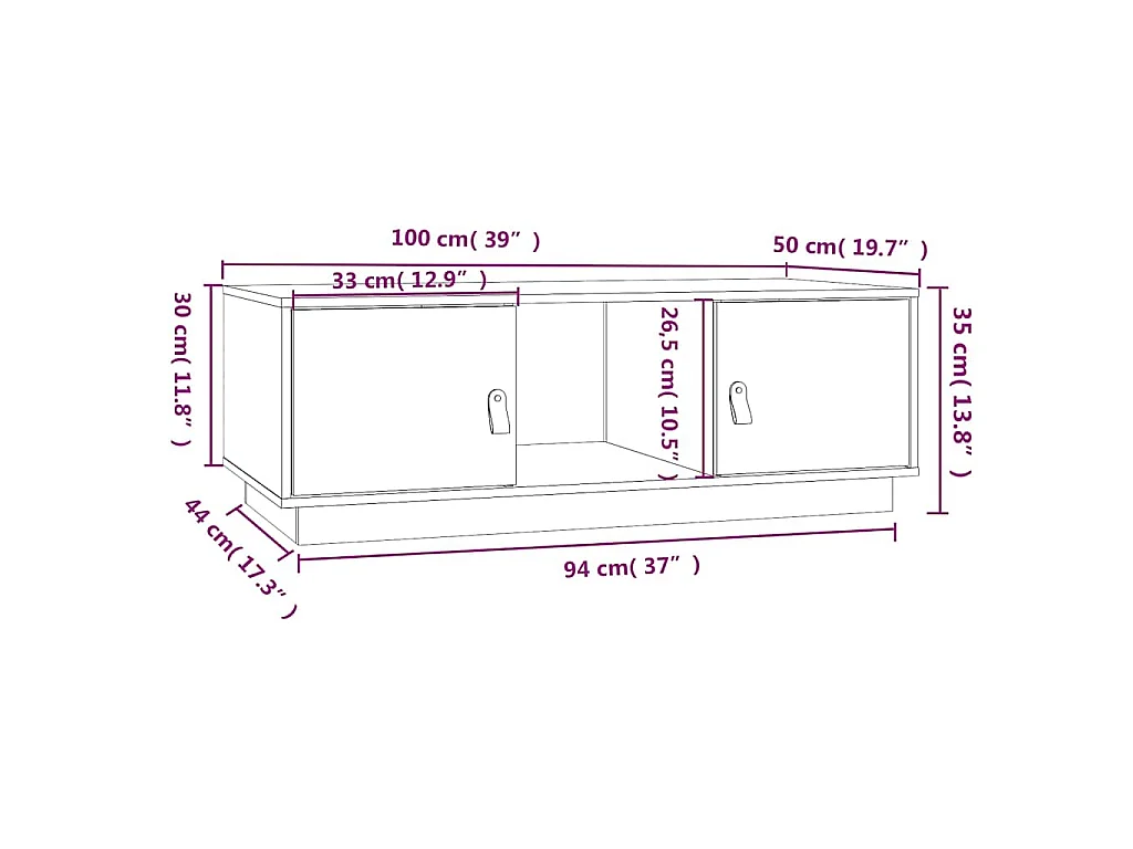 Table basse Noir 100x50x35 cm Bois massif de pin