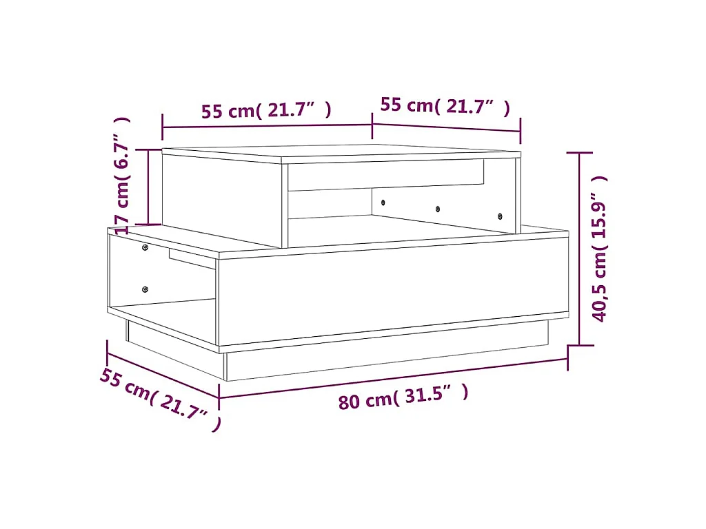 Tavolino da Salotto 80x55x40,5 cm in Legno Massello di Pino