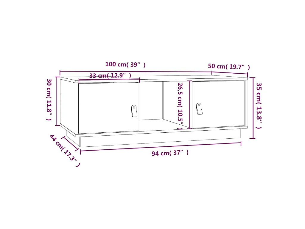 Table basse Blanc 100x50x35 cm Bois massif de pin