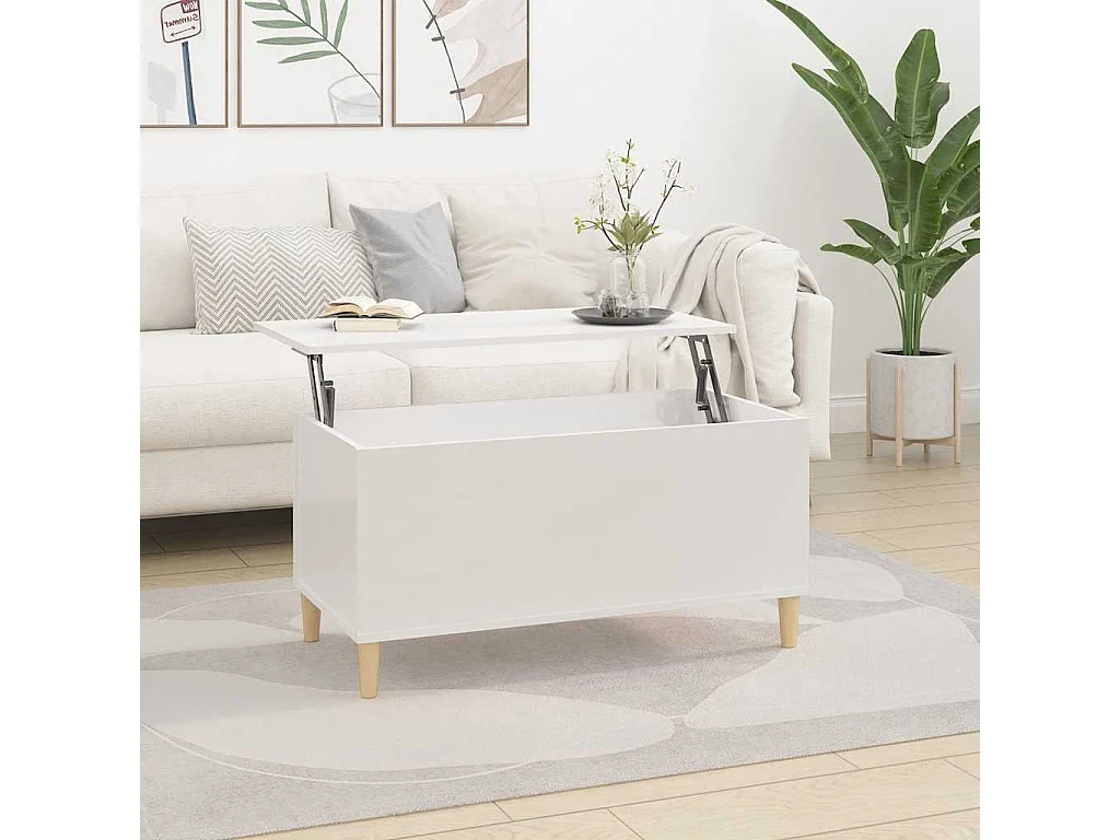 Table basse Blanc brillant 90x44,5x45 cm Bois d'ingénierie