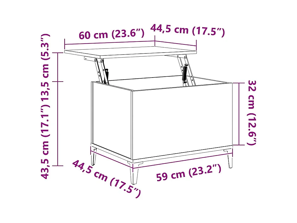 Mesa de centro madera contrachapada negro 60x44,5x45 cm