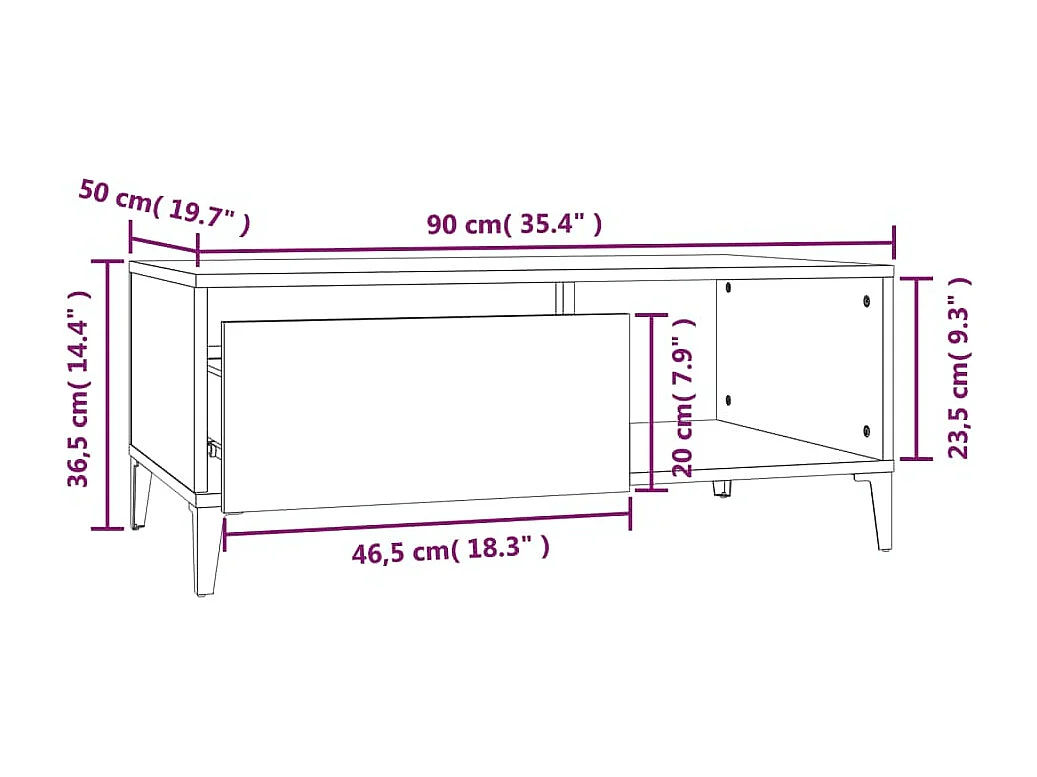 Tavolino da Salotto Bianco 90x50x36,5 cm in Legno Multistrato