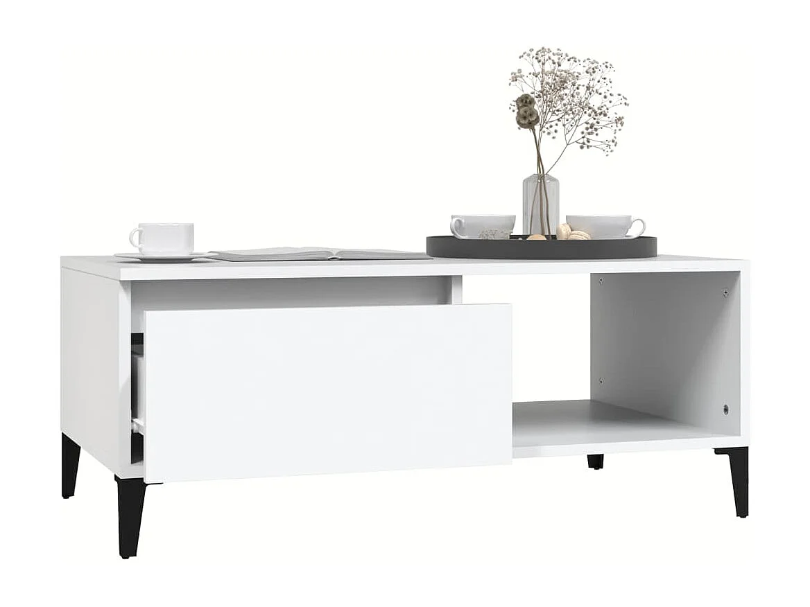 Tavolino da Salotto Bianco 90x50x36,5 cm in Legno Multistrato