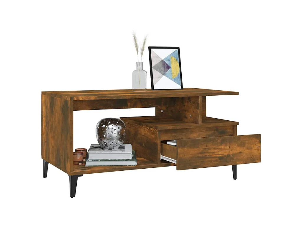 Tavolino da Salotto Rovere Fumo 90x49x45 cm Legno Multistrato