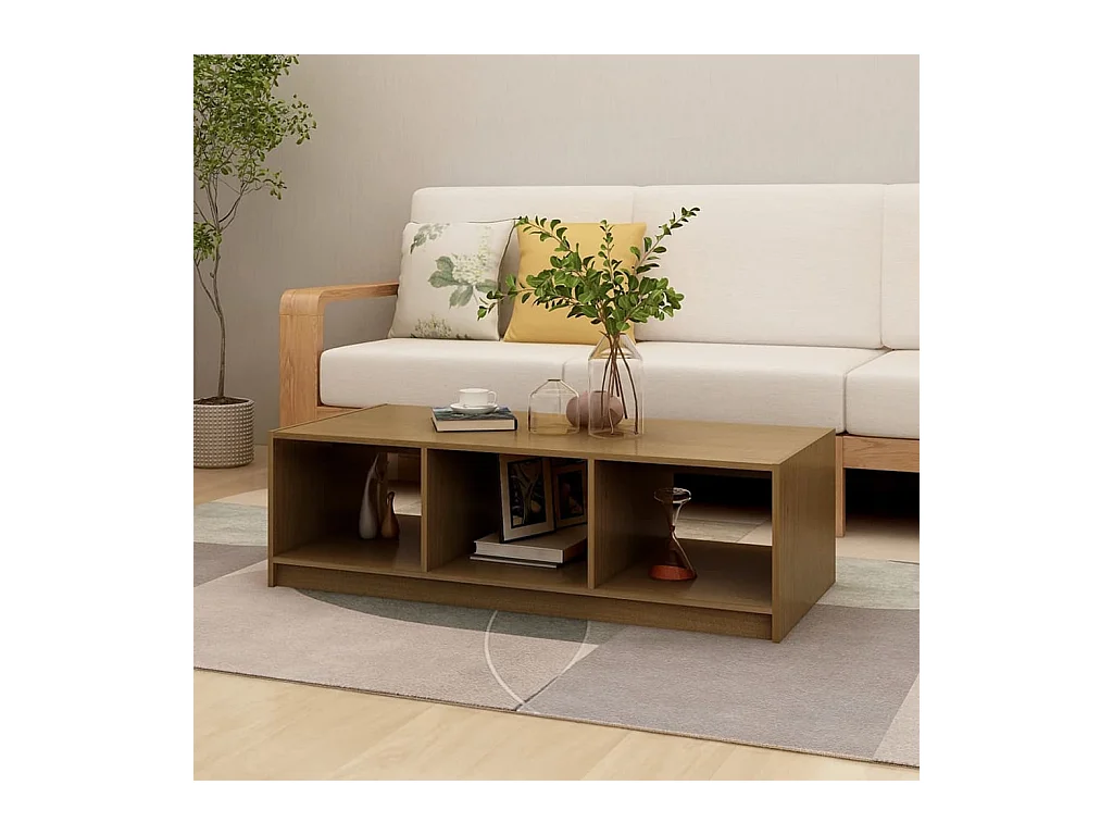 Table basse marron miel 110x50x34 cm bois de pin massif