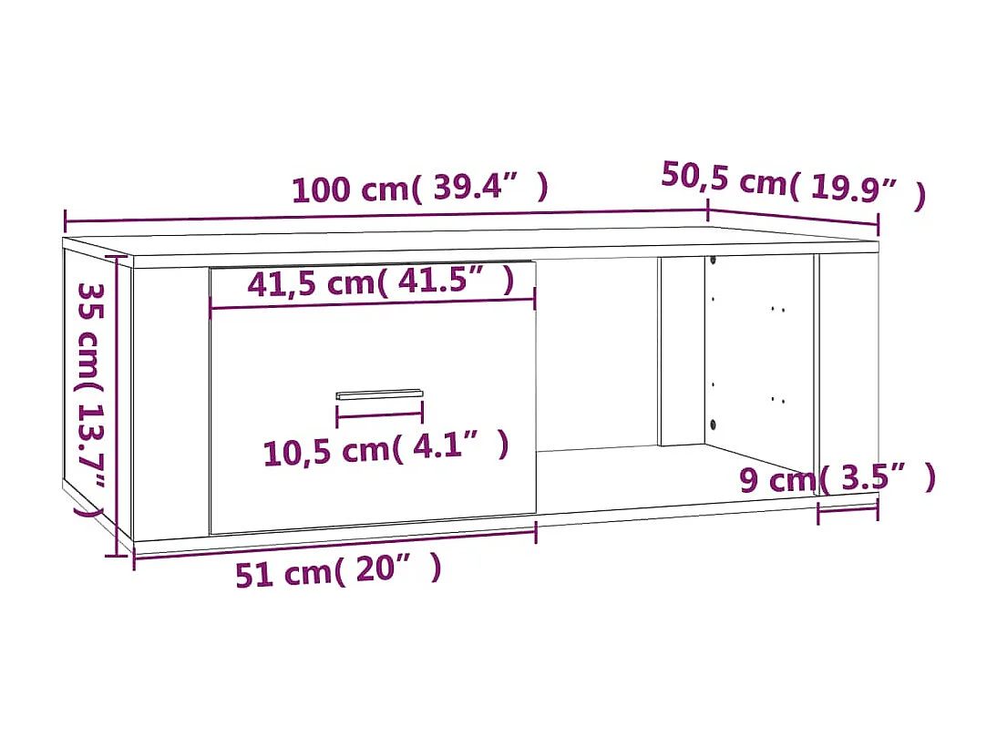 Salontafel 100x50,5x35 cm bewerkt hout grijs sonoma eikenkleur