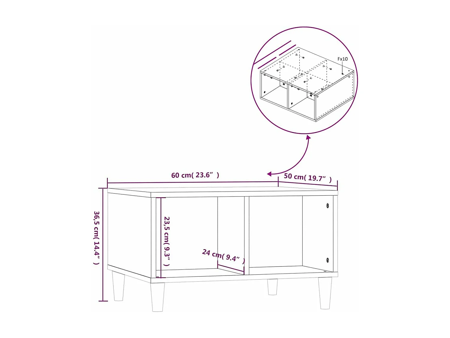 Table basse Sonoma gris 60x50x36,5 cm Bois d'ingénierie