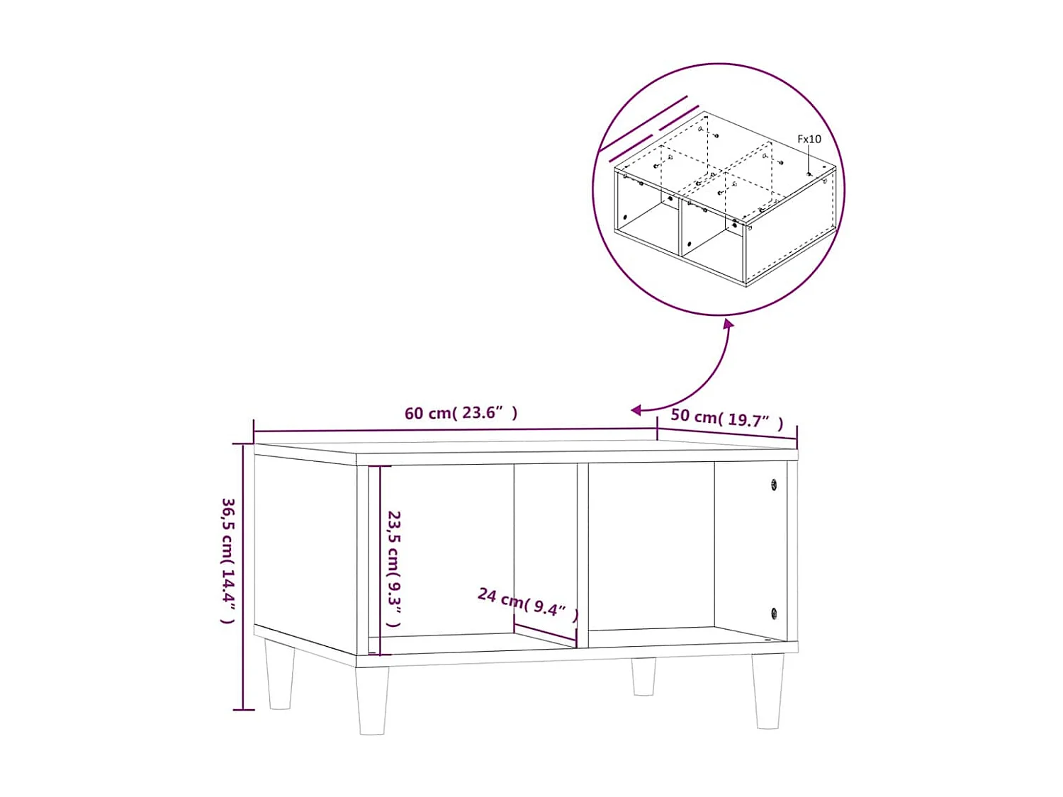Couchtisch Grau Sonoma 60x50x36,5 cm Holzwerkstoff