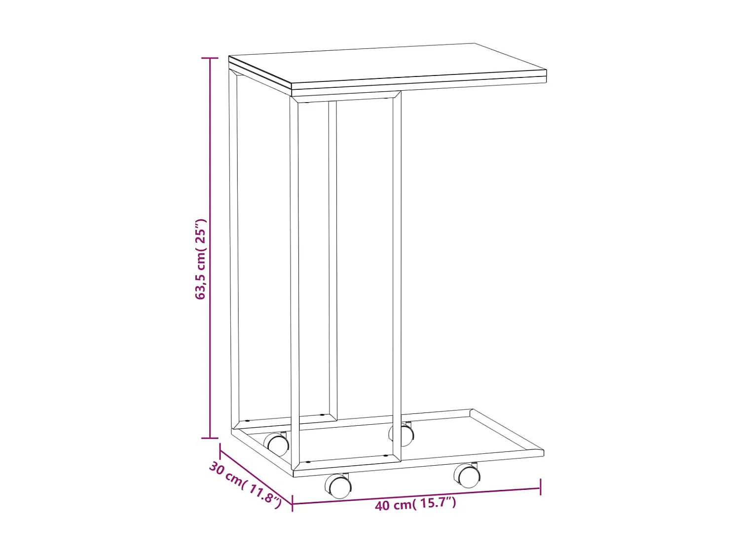 Table d'appoint avec roues Blanc 40x30x63,5cm Bois d'ingénierie