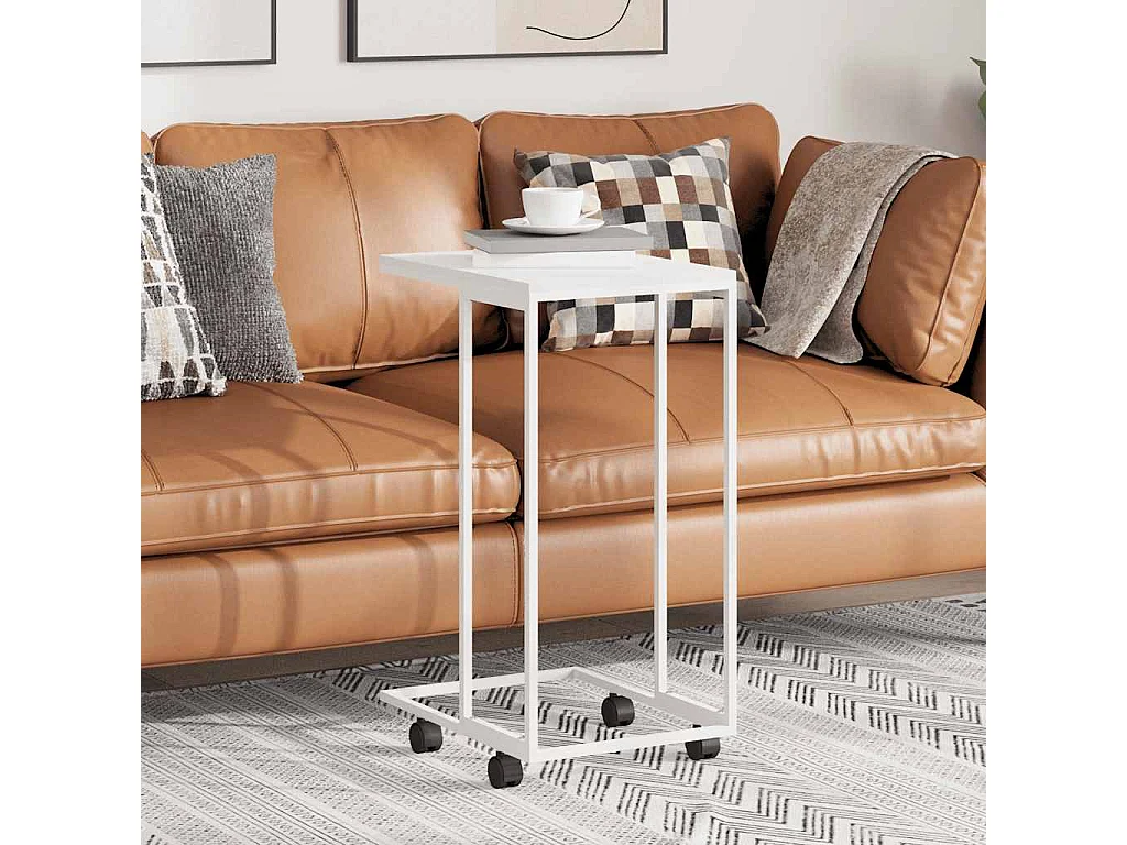 Table d'appoint avec roues Blanc 40x30x63,5cm Bois d'ingénierie