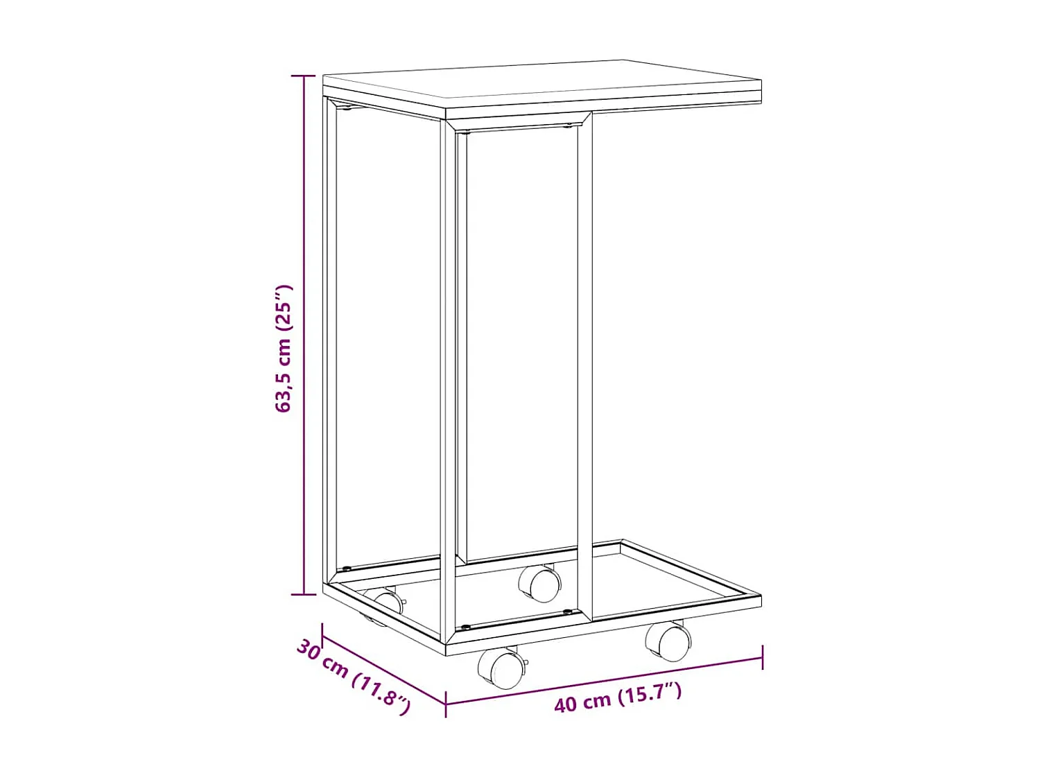 Table d'appoint avec roues Blanc 40x30x63,5cm Bois d'ingénierie