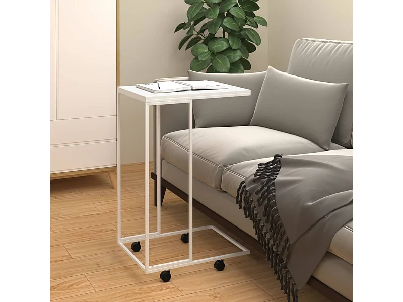 Mesa auxiliar con ruedas madera ingeniería blanco 40x30x63,5 cm