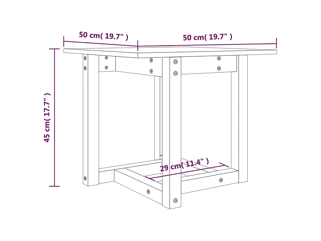 Tavolino da Salotto Ambra 50x50x45 cm in Legno Massello di Pino