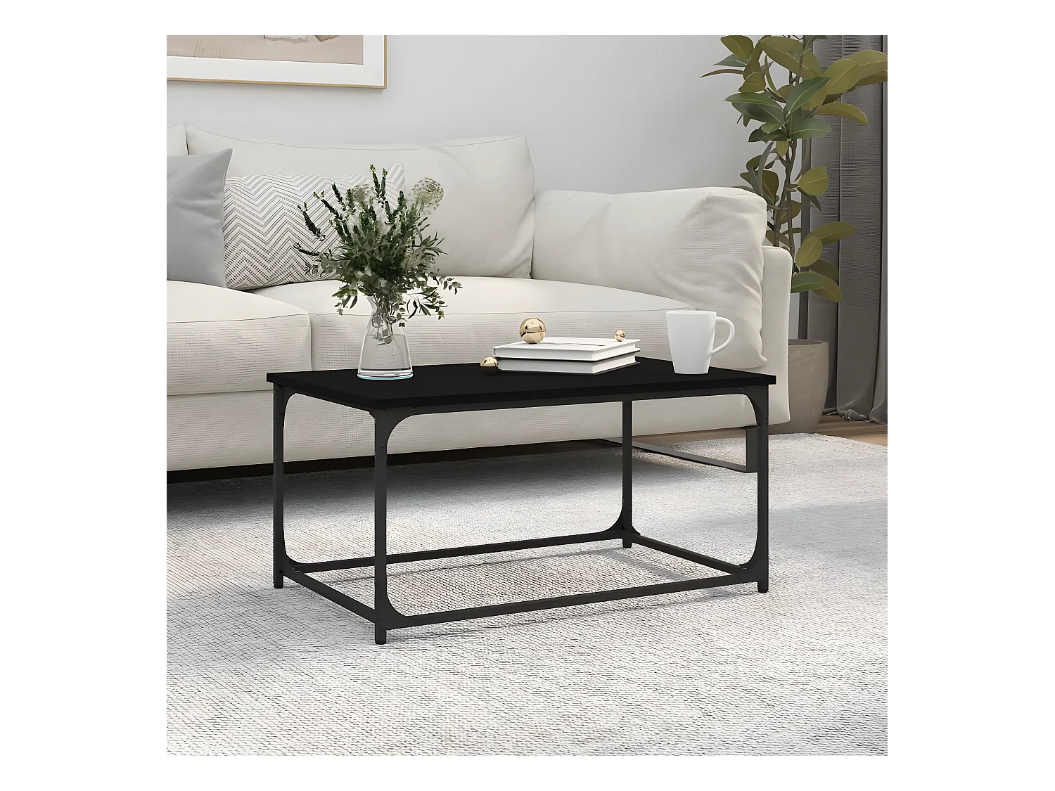 Mesa de centro madera contrachapada y hierro negro 80x50x40 cm