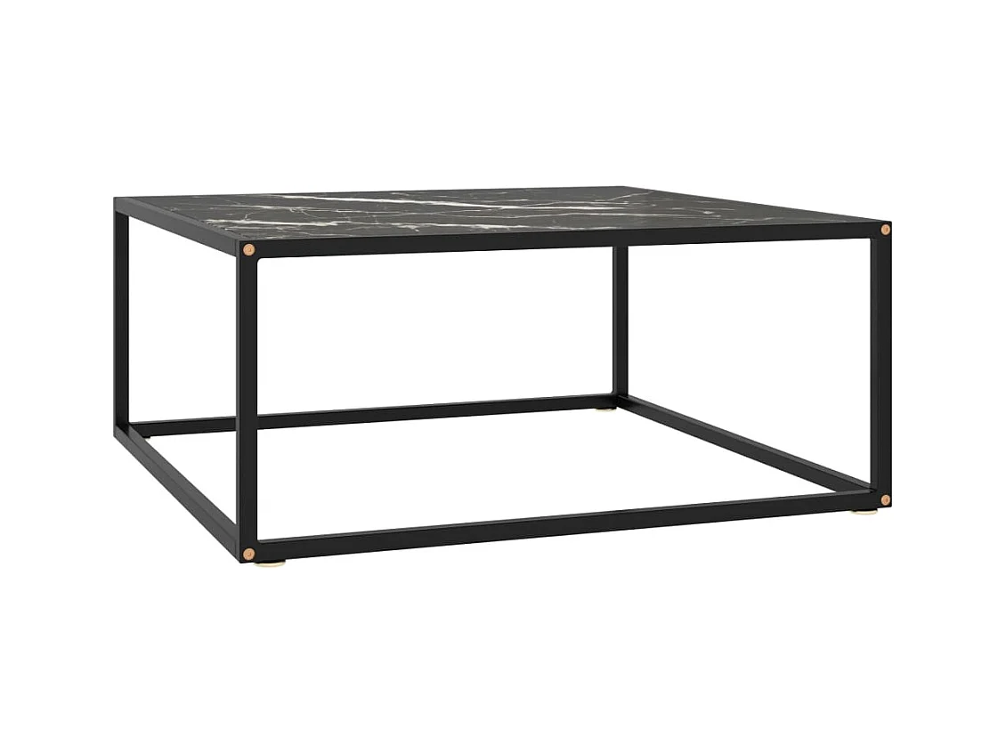 Couchtisch Schwarz mit Schwarzem Glas in Marmor-Optik 80x80x35