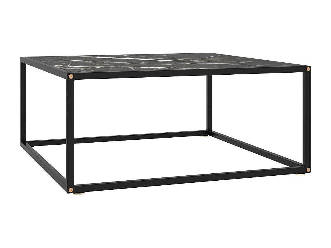 Couchtisch Schwarz mit Schwarzem Glas in Marmor-Optik 80x80x35