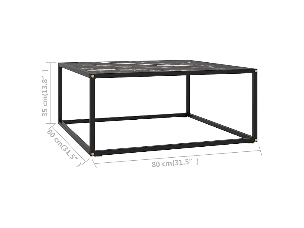 Table basse Noir avec verre marbre noir 80x80x35 cm