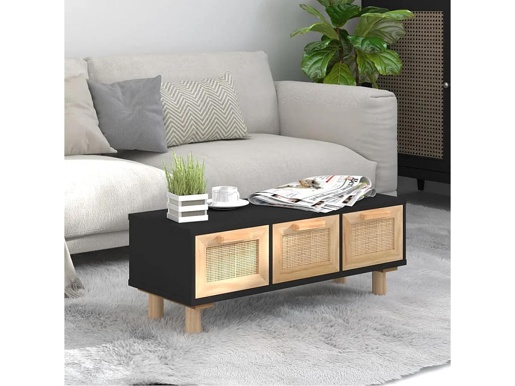 Tavolino Nero 80x40x30 cm Legno Multistrato e Massello di Pino