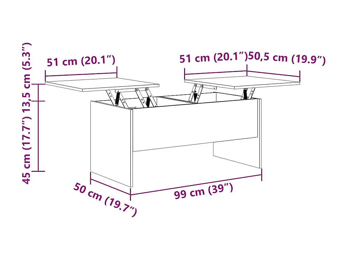 Salontafel 102x50,5x46,5 cm bewerkt hout grijs sonoma eiken