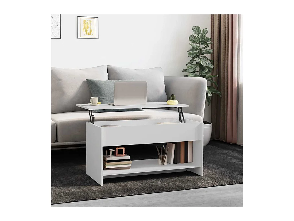 Table basse blanc 102x50x52,5 cm bois d'ingénierie