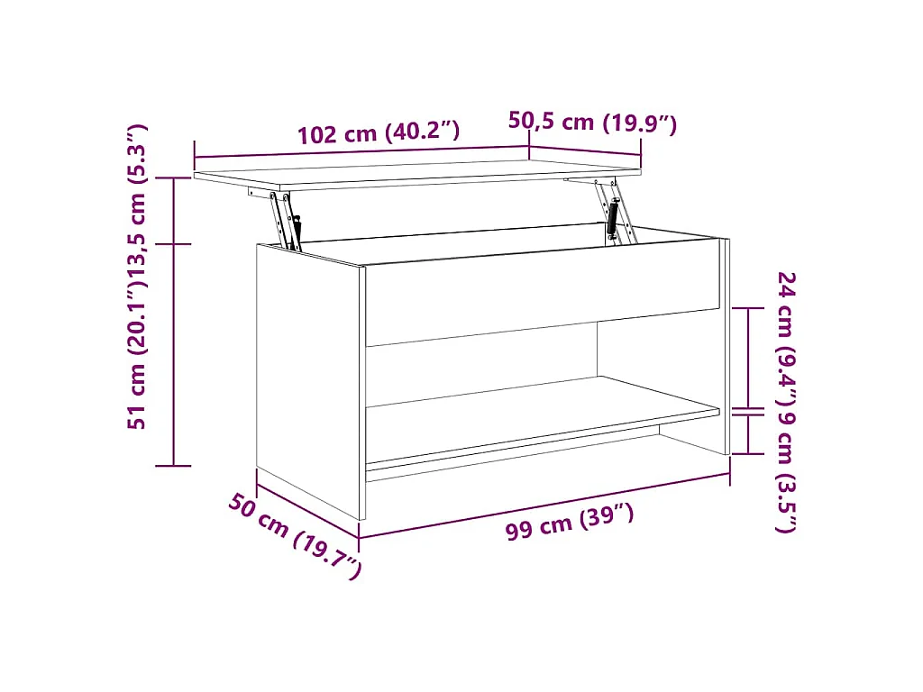 Table basse blanc 102x50x52,5 cm bois d'ingénierie