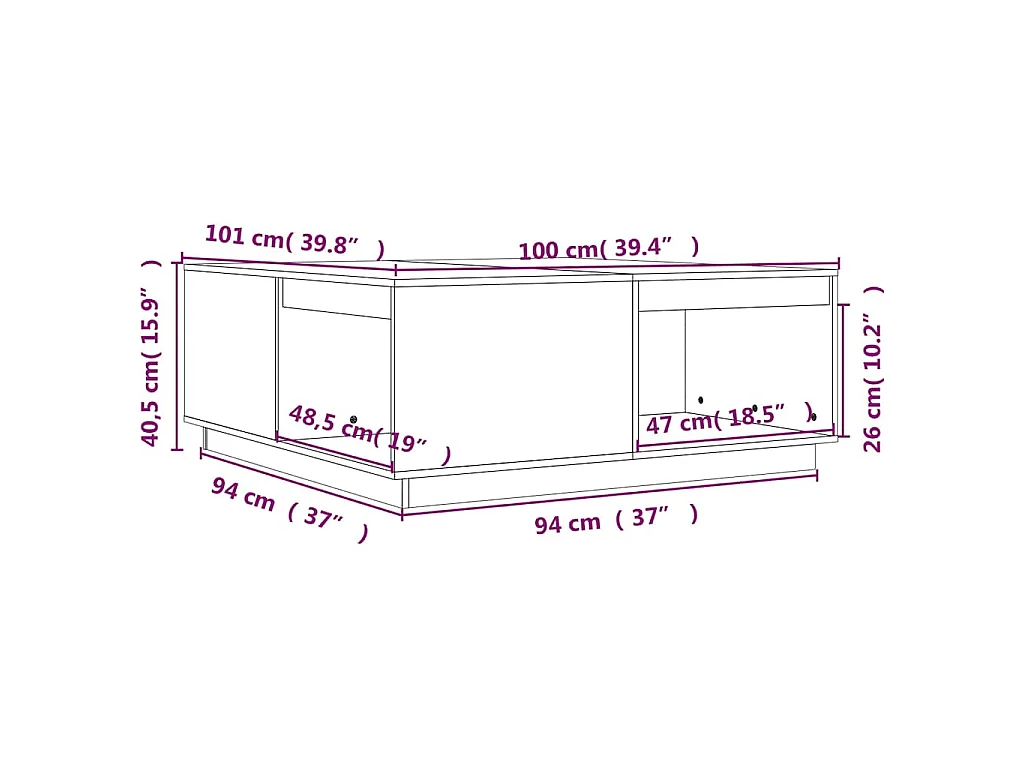 Salontafel 100x101x40,5 cm massief grenenhout grijs