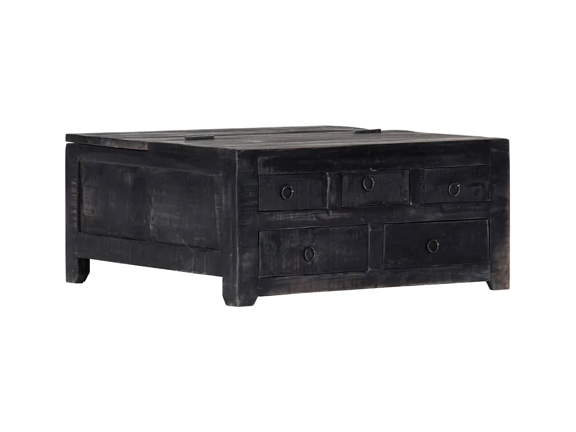 Tavolino da Salotto Nero 65x65x30 cm in Legno Massello di Mango