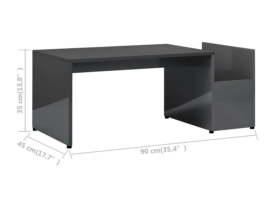 Table basse Gris brillant 90x45x35 cm Bois d’ingénierie