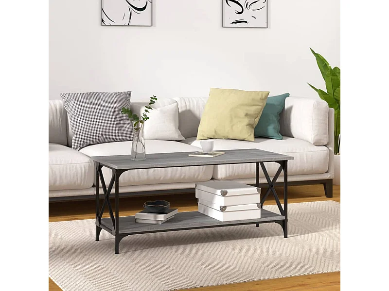 Mesa de centro madera y hierro gris Sonoma 100x45x45 cm