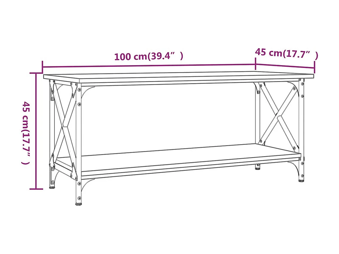 Table basse Sonoma gris 100x45x45 cm Bois d'ingénierie et fer