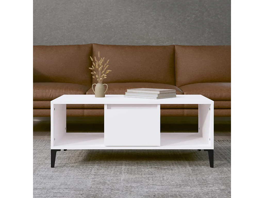 Table basse Blanc 90x50x36,5 cm Bois d'ingénierie