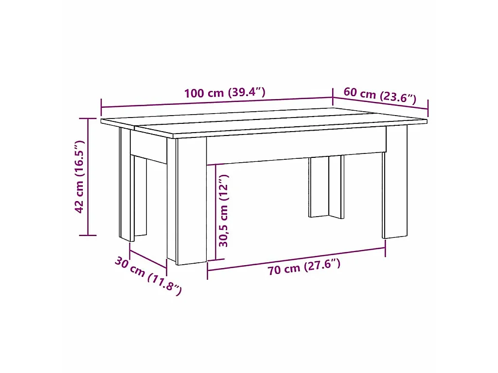 Tavolino da Salotto Nero 100x60x42 cm in Legno Multistrato
