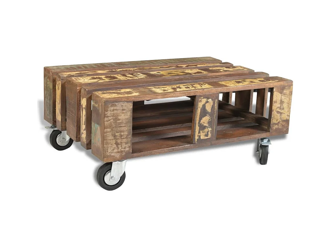Table basse avec 4 roulettes Bois recyclé