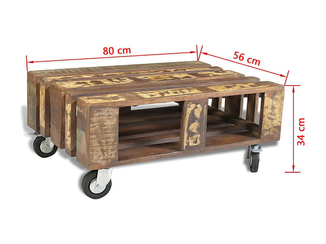 Table basse avec 4 roulettes Bois recyclé