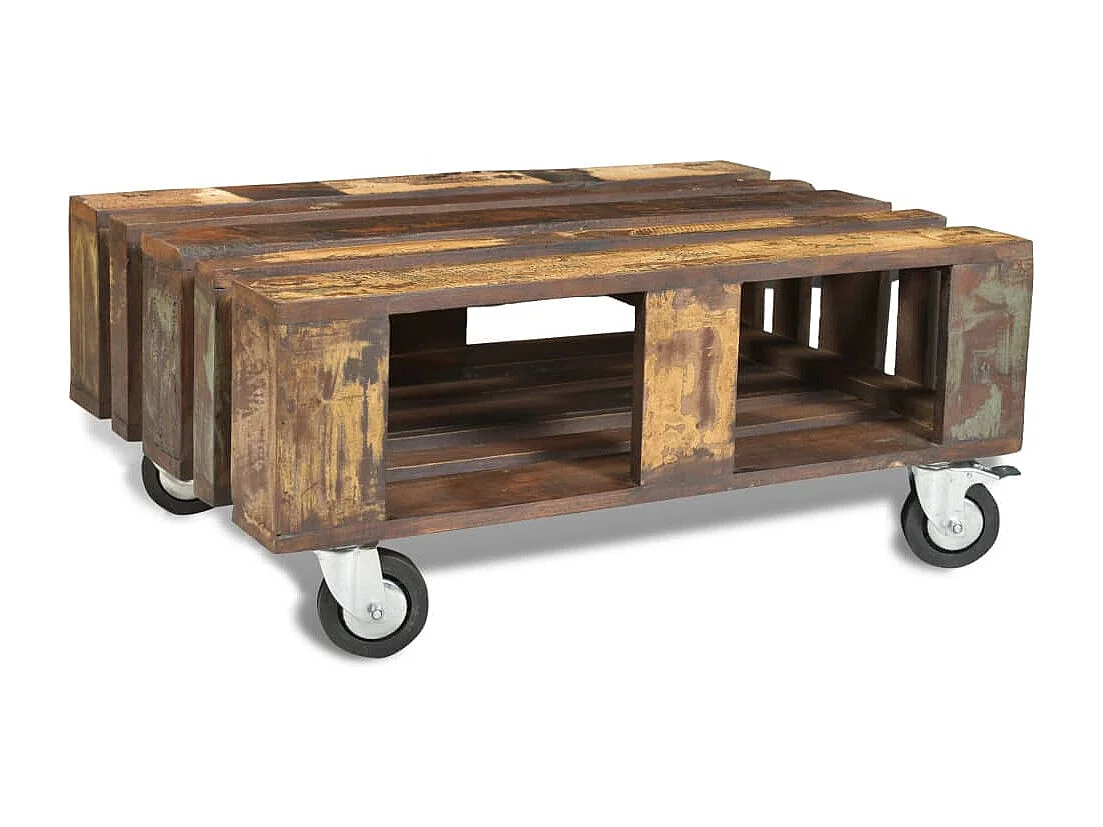 Table basse avec 4 roulettes Bois recyclé