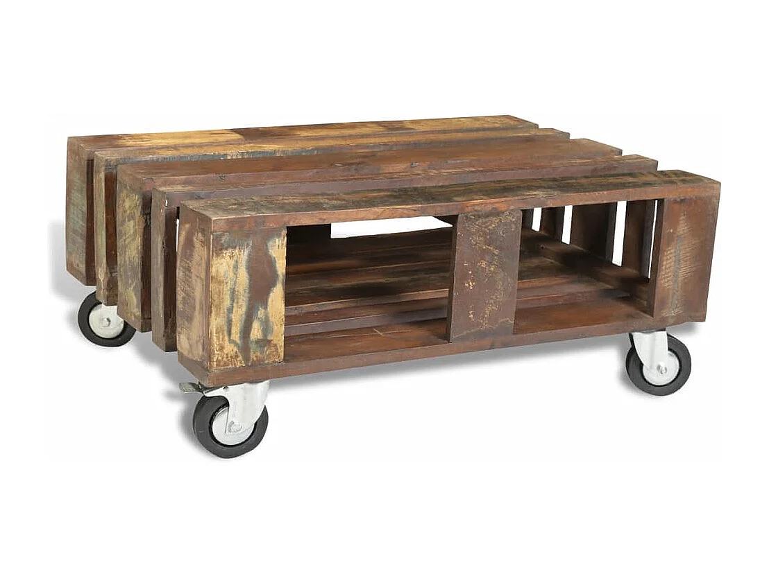 Table basse avec 4 roulettes Bois recyclé