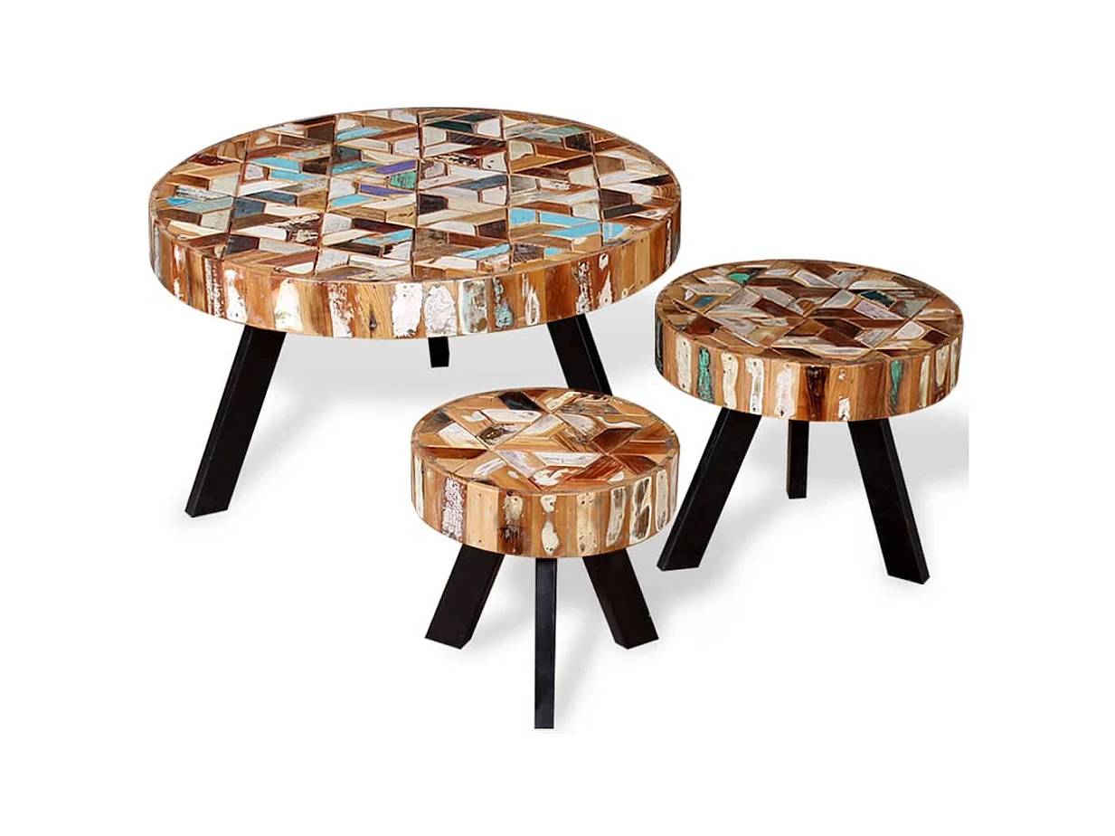 3-delige Salontafelset massief gerecycled hout