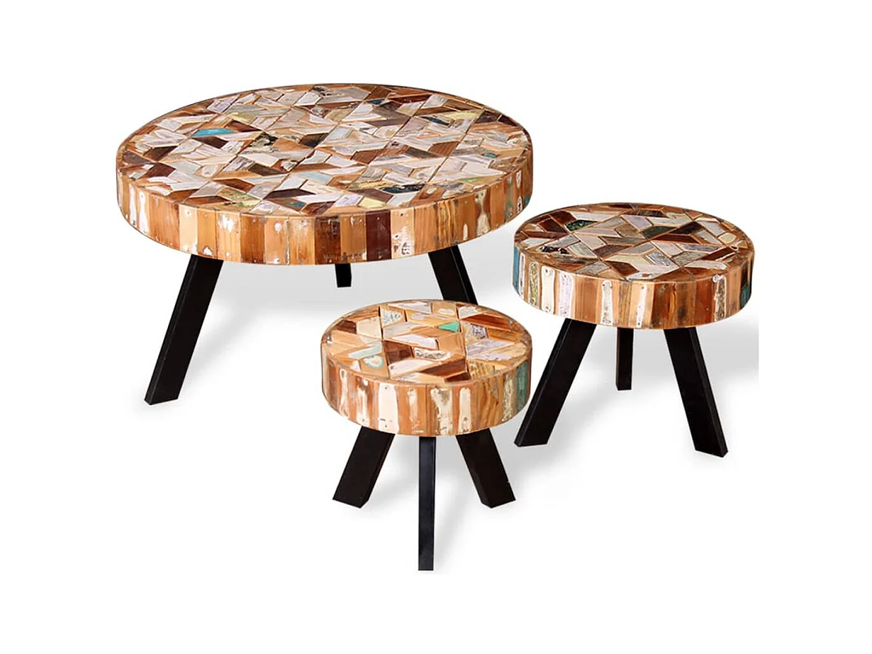 Set Tavolino da Salotto 3 pz in Legno Massello Riciclato