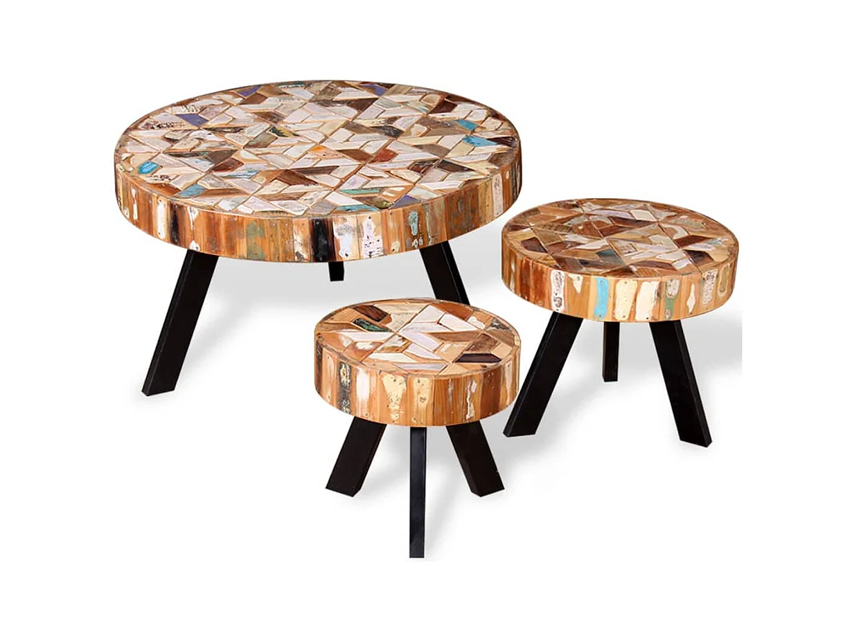 Set Tavolino da Salotto 3 pz in Legno Massello Riciclato