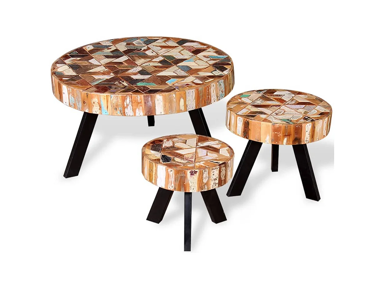 Set Tavolino da Salotto 3 pz in Legno Massello Riciclato