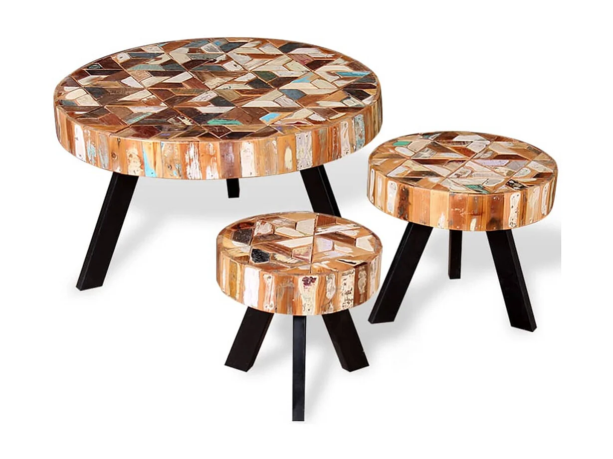 3-delige Salontafelset massief gerecycled hout