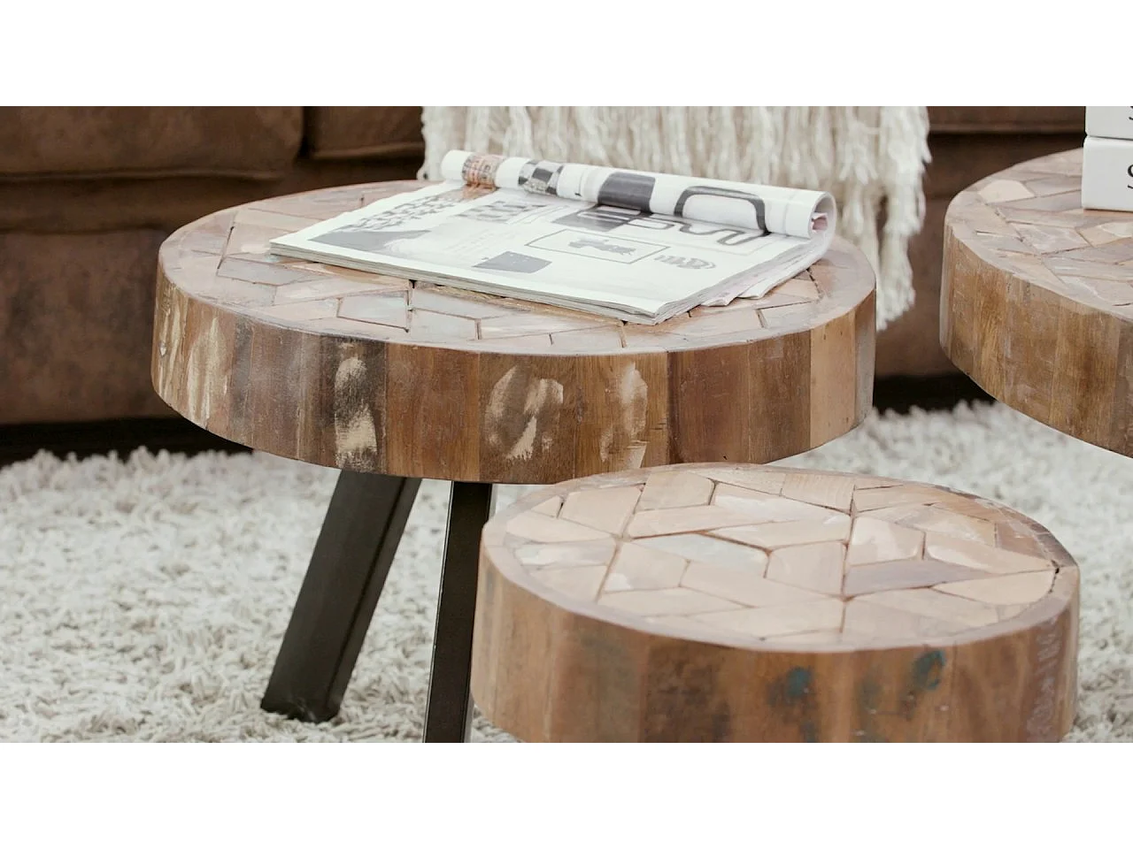 3-delige Salontafelset massief gerecycled hout