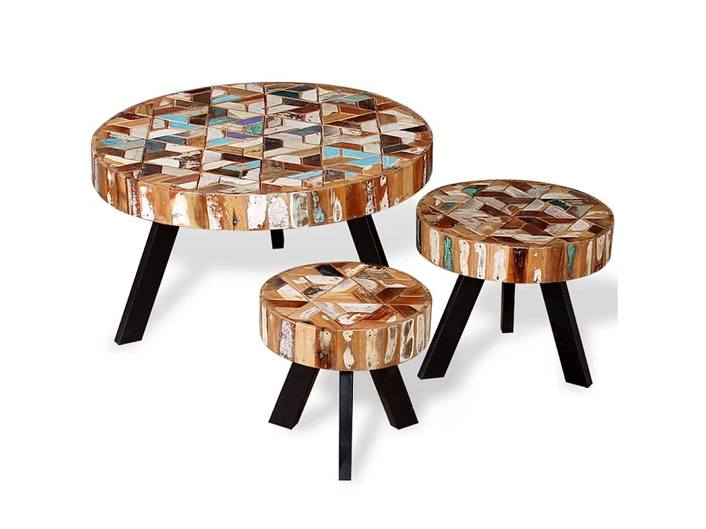 3-delige Salontafelset massief gerecycled hout