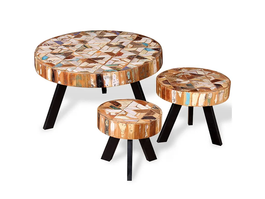 3-delige Salontafelset massief gerecycled hout