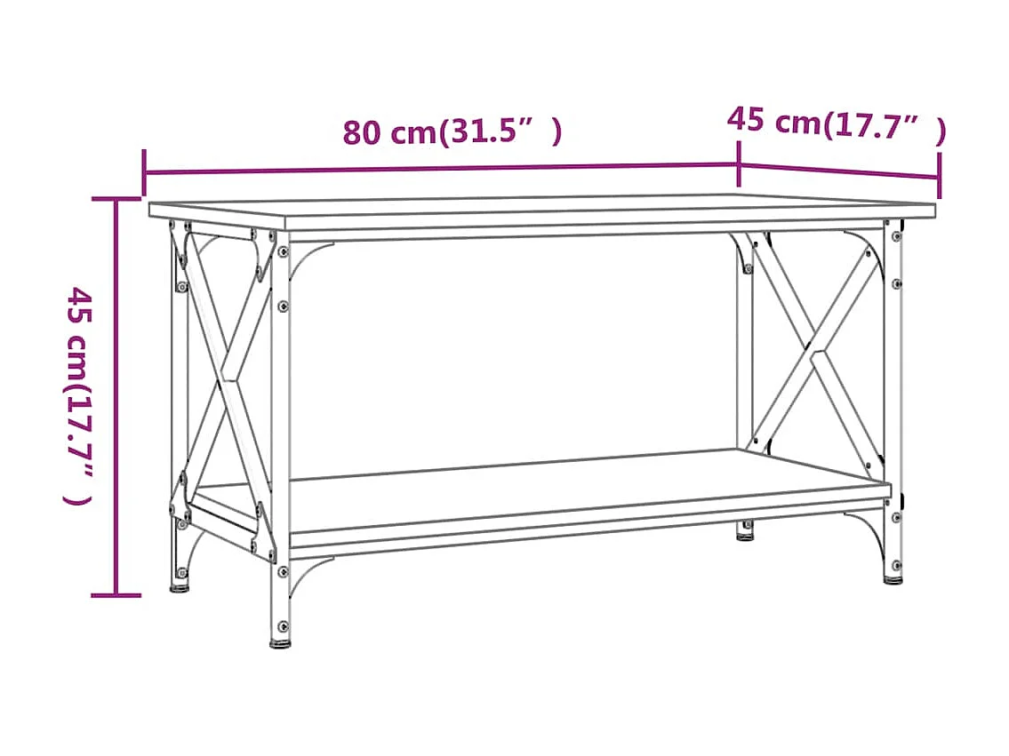 Tavolino Rovere Sonoma 80x45x45 cm in Legno Multistrato e Ferro