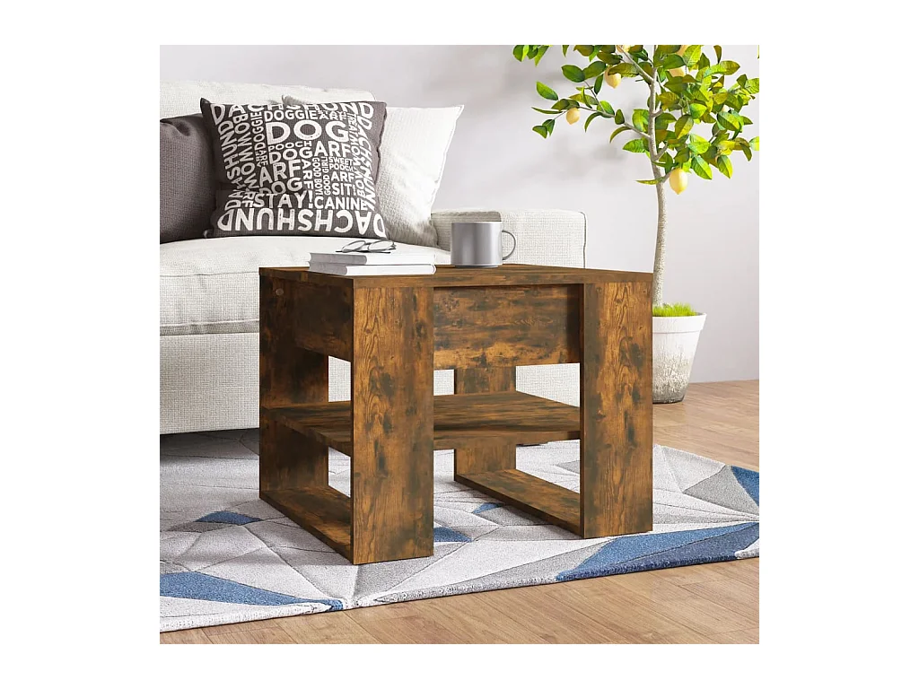 Tavolino da Salotto Rovere Fumo 55,5x55x45 cm Legno Multistrato
