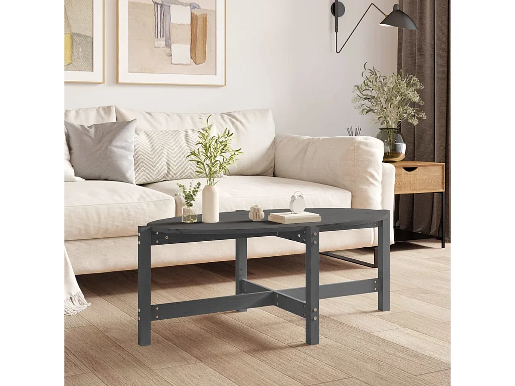 Tavolino da Salotto Grigio 118x63x45 cm Legno Massello di Pino