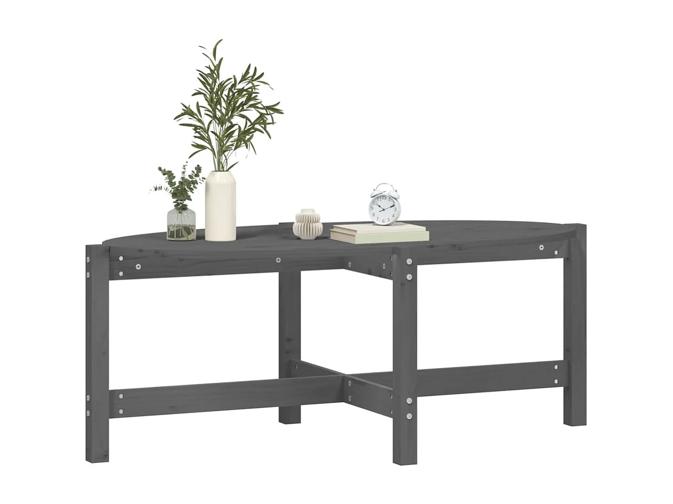 Tavolino da Salotto Grigio 118x63x45 cm Legno Massello di Pino