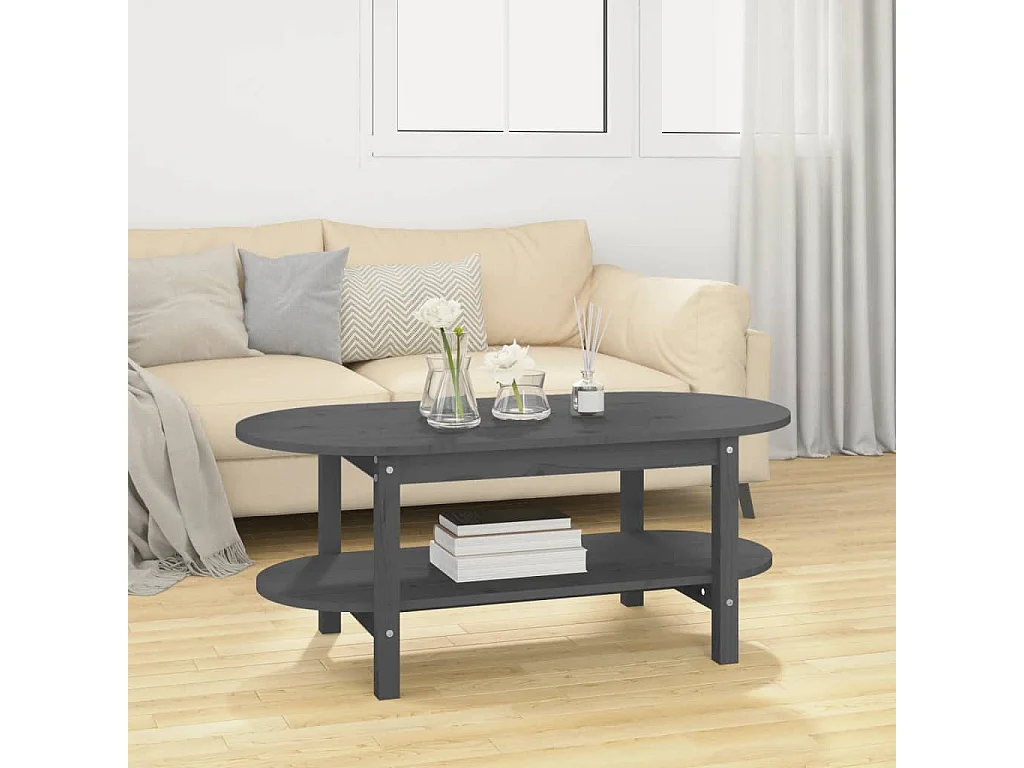 Table basse Gris 110x55x45 cm Bois massif de pin