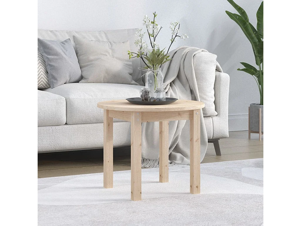 Tavolino da Salotto Ø 55x45 cm in Legno Massello di Pino